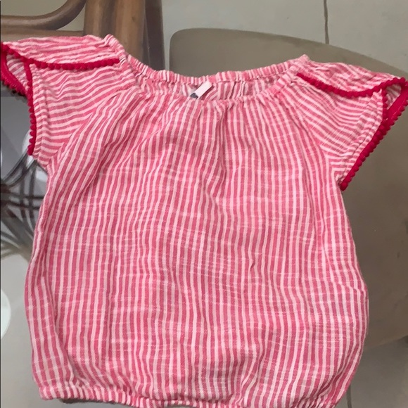 Girls Pink Striped peasant top with Pom Poms - Picture 1 of 3